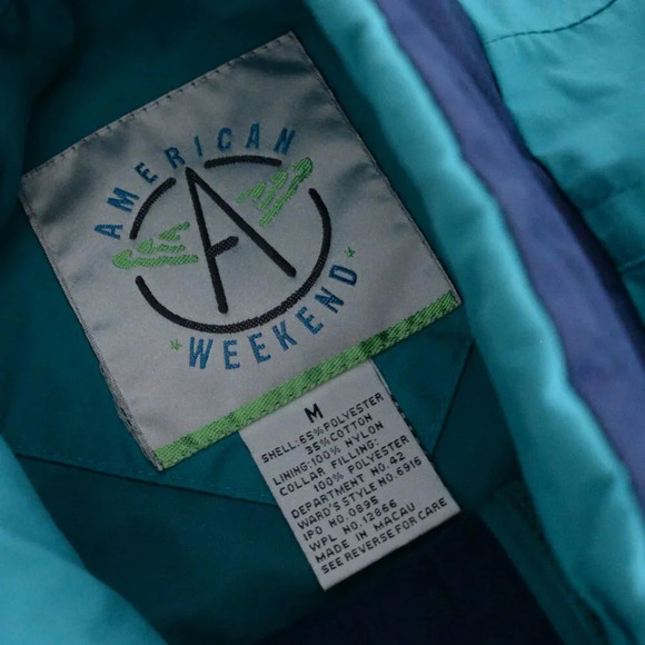 Vintage 80S American Weekend Teal And Blue Zip Up Nautical Lightweight Jacket M - Picture 6 of 15
